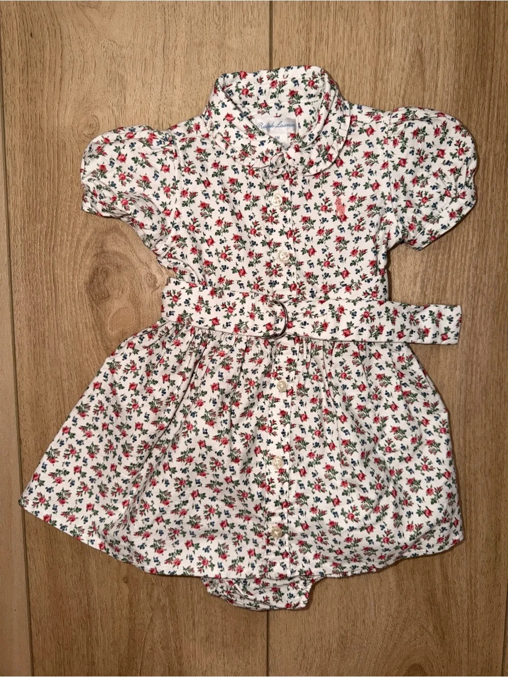 Ralph Lauren Floral Button-Front Baby Dress with Belt